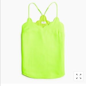 J. Crew Factory Neon Lime Scallop-Edge Satin Camisole